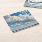 Witte wolken en heldere blauwe lucht kartonnen onderzetters (Schuin)