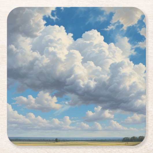 Witte wolken en heldere blauwe lucht kartonnen onderzetters (Voorkant)