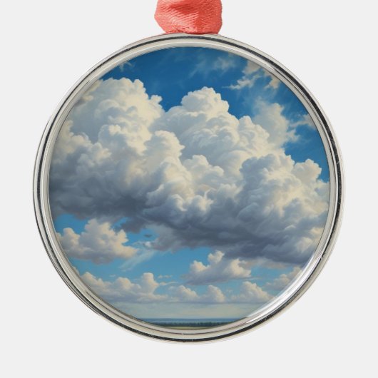 Witte wolken en heldere blauwe lucht metalen ornament (Voorkant)