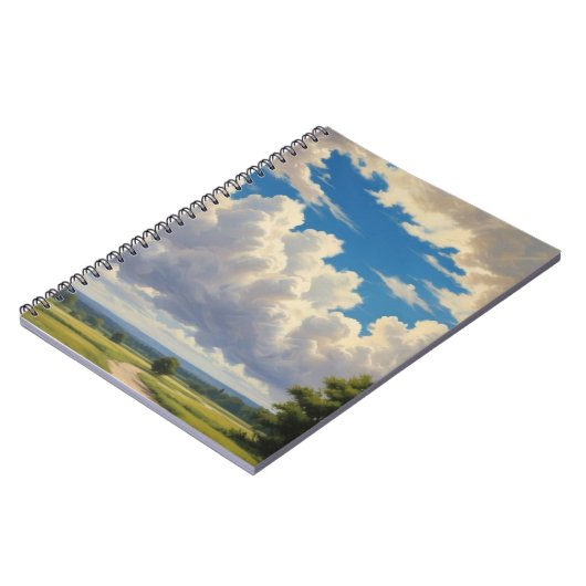 Witte wolken en heldere blauwe lucht notitieboek (Linkerzijde)