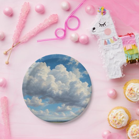 Witte wolken en heldere blauwe lucht papieren bordje (Feest)