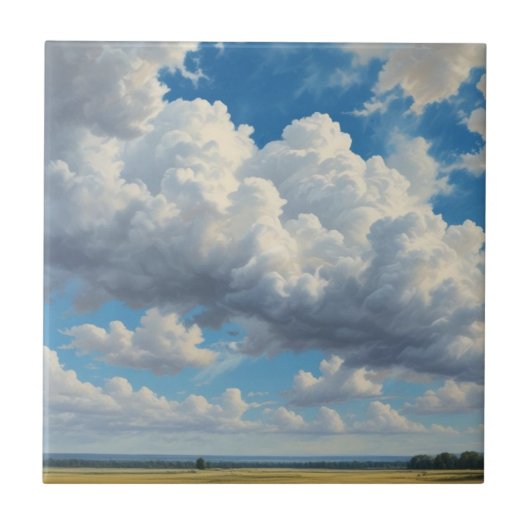 Witte wolken en heldere blauwe lucht tegeltje (Voorkant)