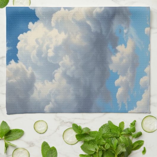 Witte wolken en heldere blauwe lucht theedoek (Gevouwen)