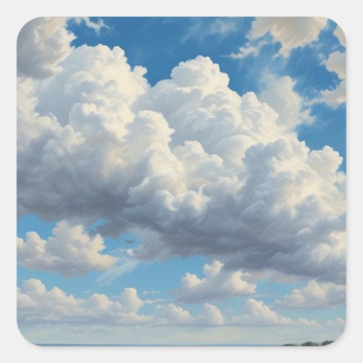 Witte wolken en heldere blauwe lucht vierkante sticker (Voorkant)