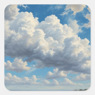 Witte wolken en heldere blauwe lucht vierkante sticker