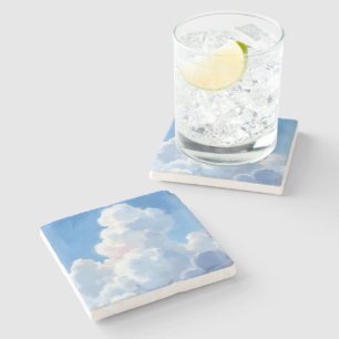 Witte wolken mooie blauwe lucht aquarel stenen onderzetter