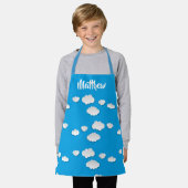 Witte wolken op blauw schort (Gedragen)