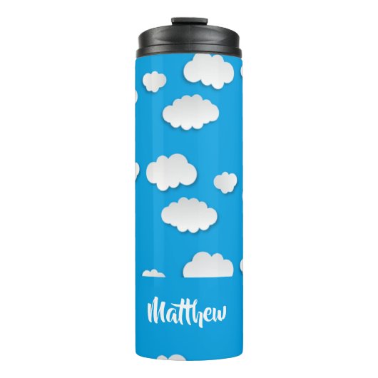 Witte wolken op blauw thermosbeker (Voorkant)