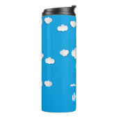 Witte wolken op blauw thermosbeker (Gedraaid links)