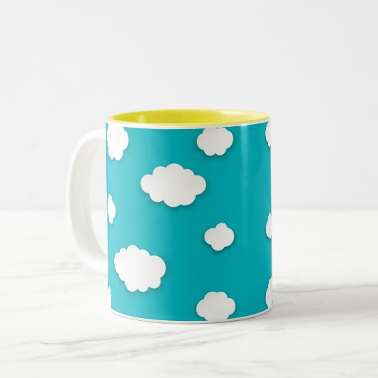 Witte wolken op Blue Sky Two-Tone Coffee Mok (Voorkant links)