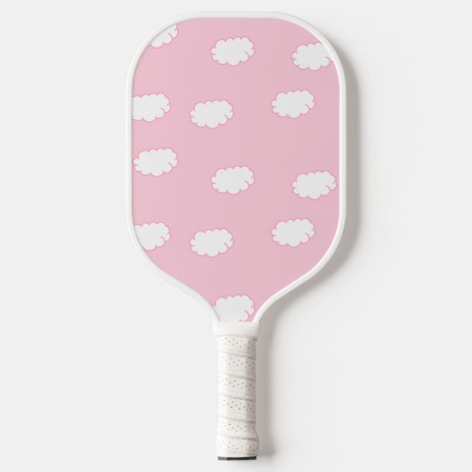 Witte wolken op roze pickleball paddle (Voorkant)