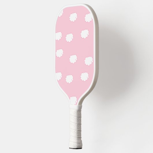 Witte wolken op roze pickleball paddle (Links)
