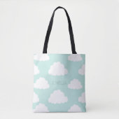 Witte Wolken Patroon Gepersonaliseerde Aqua Tote Bag (Voorkant)