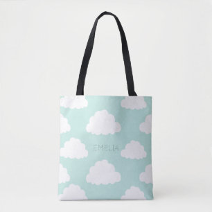 Witte Wolken Patroon Gepersonaliseerde Aqua Tote Bag