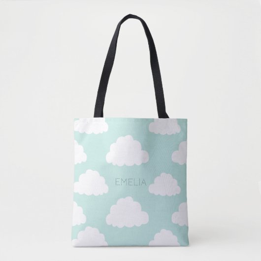 Witte Wolken Patroon Gepersonaliseerde Aqua Tote Bag (Voorkant)