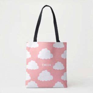 Witte Wolken Patroon Gepersonaliseerde Blush Pink Tote Bag