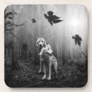 Witte Wolven Black en White Leaf ons alleen Bier Onderzetter