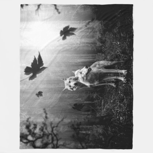 Witte Wolven Black en White Leaf ons alleen Fleece Deken (Voorkant)