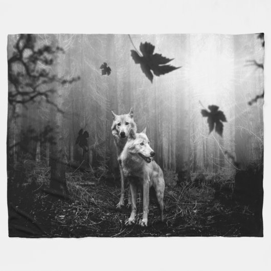 Witte Wolven Black en White Leaf ons alleen Fleece Deken (Voorkant (Horizontaal))