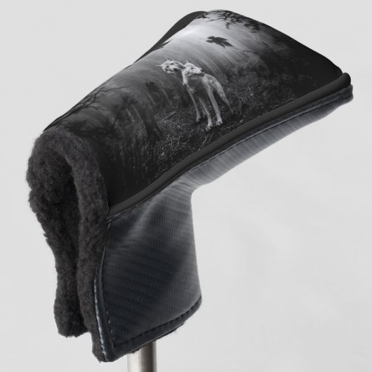 Witte Wolven Black en White Leaf ons alleen Golfheadcover (3/4 voorkant)