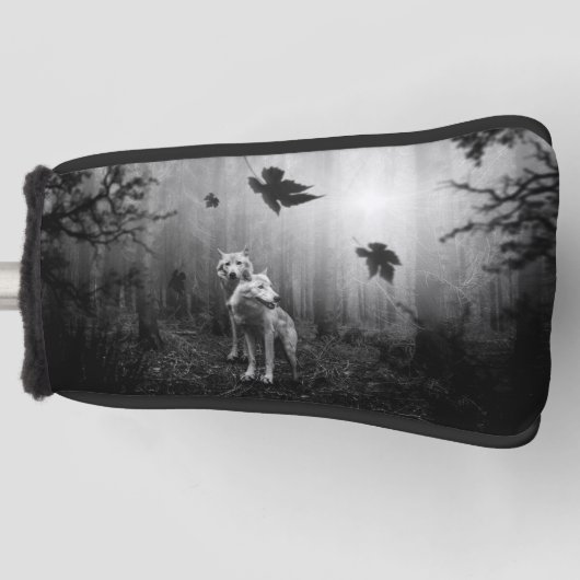 Witte Wolven Black en White Leaf ons alleen Golfheadcover (Voorkant)