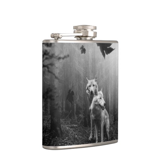 Witte Wolven Black en White Leaf ons alleen Heupfles (Rechts)