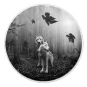 Witte Wolven Black en White Leaf ons alleen Keramische Knop (Voorkant)