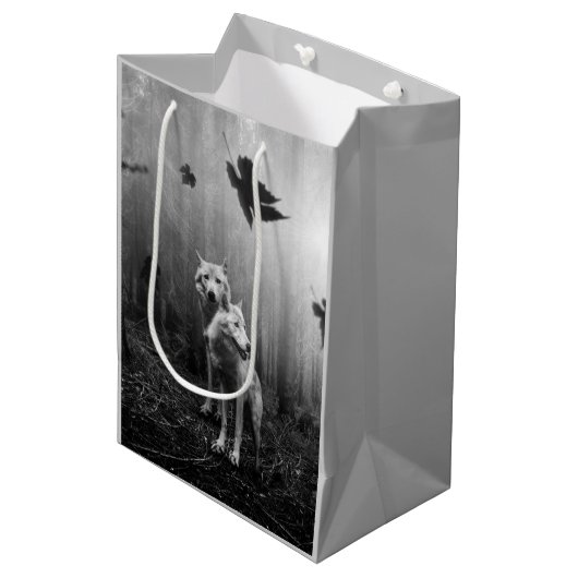 Witte Wolven Black en White Leaf ons alleen Medium Cadeauzakje (Voorkant Gekanteld)