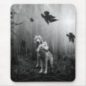 Witte Wolven Black en White Leaf ons alleen Muismat (Voorkant)