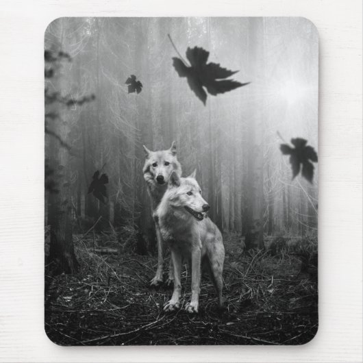 Witte Wolven Black en White Leaf ons alleen Muismat (Voorkant)