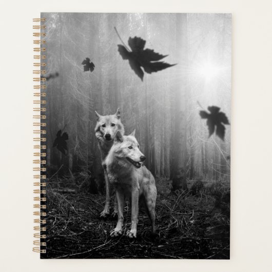 Witte Wolven Black en White Leaf ons alleen Planner (Voorkant)
