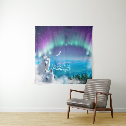 Witte wolven gepersonaliseerd wandkleed (In situ)