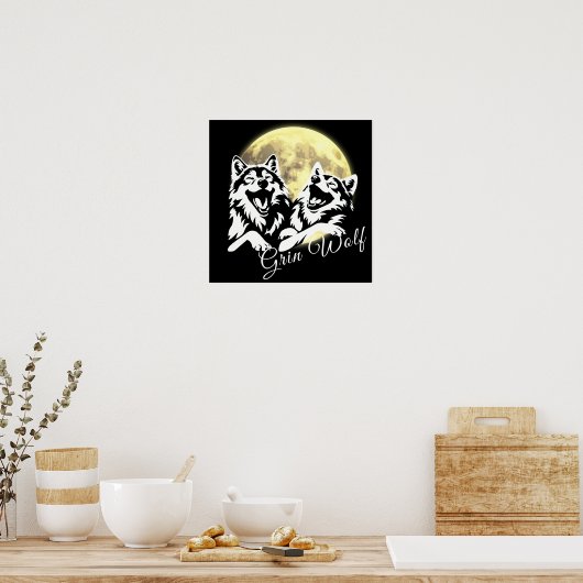 Witte wolven 'Grin Wolf' Poster (Keuken)