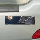 Witte wolven in de volle maan bumpersticker (Op auto)