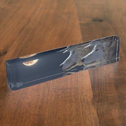 Witte wolven in de volle maan naambordje (Zijkant)