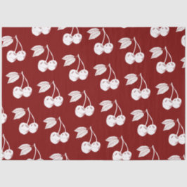 Witte Woodcut Cherry Design op Donkerrood Tissuepapier