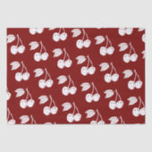 Witte Woodcut Cherry Design op Donkerrood Tissuepapier (Voorkant)