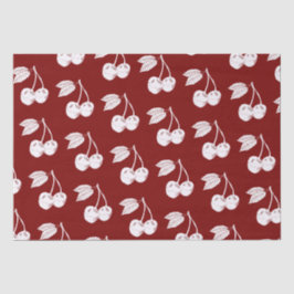 Witte Woodcut Cherry Design op Donkerrood Tissuepapier