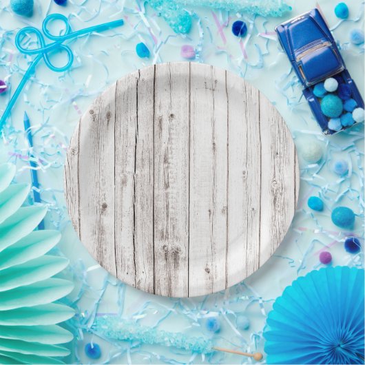 Witte Woodgrain  Rustiek Papieren Bordje (Feest)