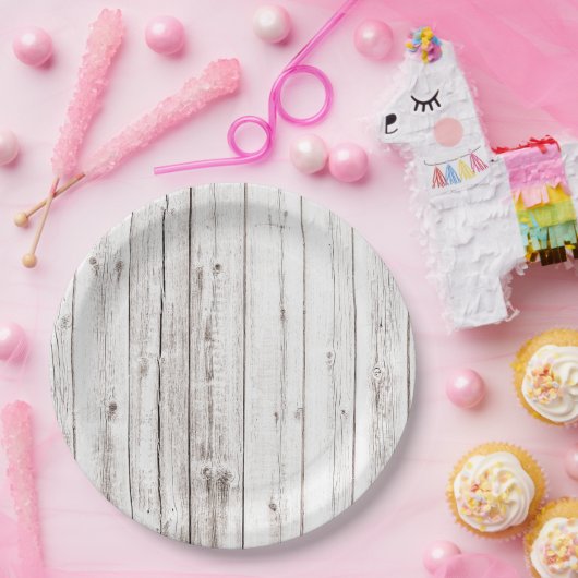 Witte Woodgrain  Rustiek Papieren Bordje (Feest)