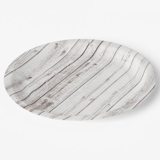 Witte Woodgrain  Rustiek Papieren Bordje (Gekanteld)