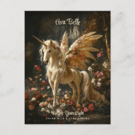Witte Woud Eenhoorn Bloemen Pegasus Aanmoediging Briefkaart