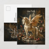 Witte Woud Eenhoorn Bloemen Pegasus Aanmoediging Briefkaart (Voorkant / Achterkant)