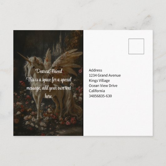 Witte Woud Eenhoorn Bloemen Pegasus Aanmoediging Briefkaart (Achterkant)