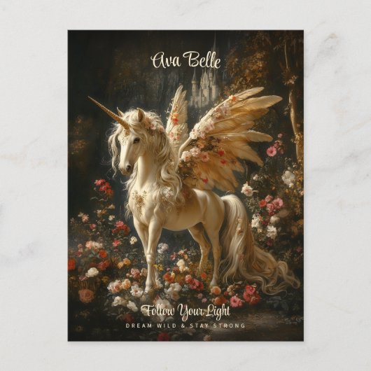 Witte Woud Eenhoorn Bloemen Pegasus Aanmoediging Briefkaart (Voorkant)