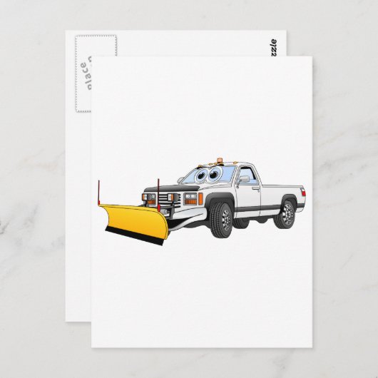 Witte Y Pick Up Sneeuwploeg Cartoon Briefkaart (Voorkant / Achterkant)