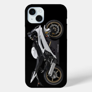Witte Yamaha Yzf-R6 motorfiets iPhone 15 Mini Hoesje