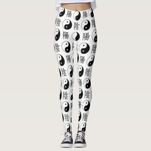Witte Yinyang Symbool Chinese Patroon Leggings (Voorkant)