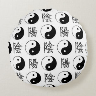 Witte Yinyang Symbool Chinese Patroon Rond Kussen