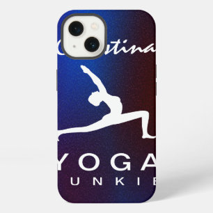 Witte yogahouding silhouet blauwe achtergrond slan iPhone 13 hoesje